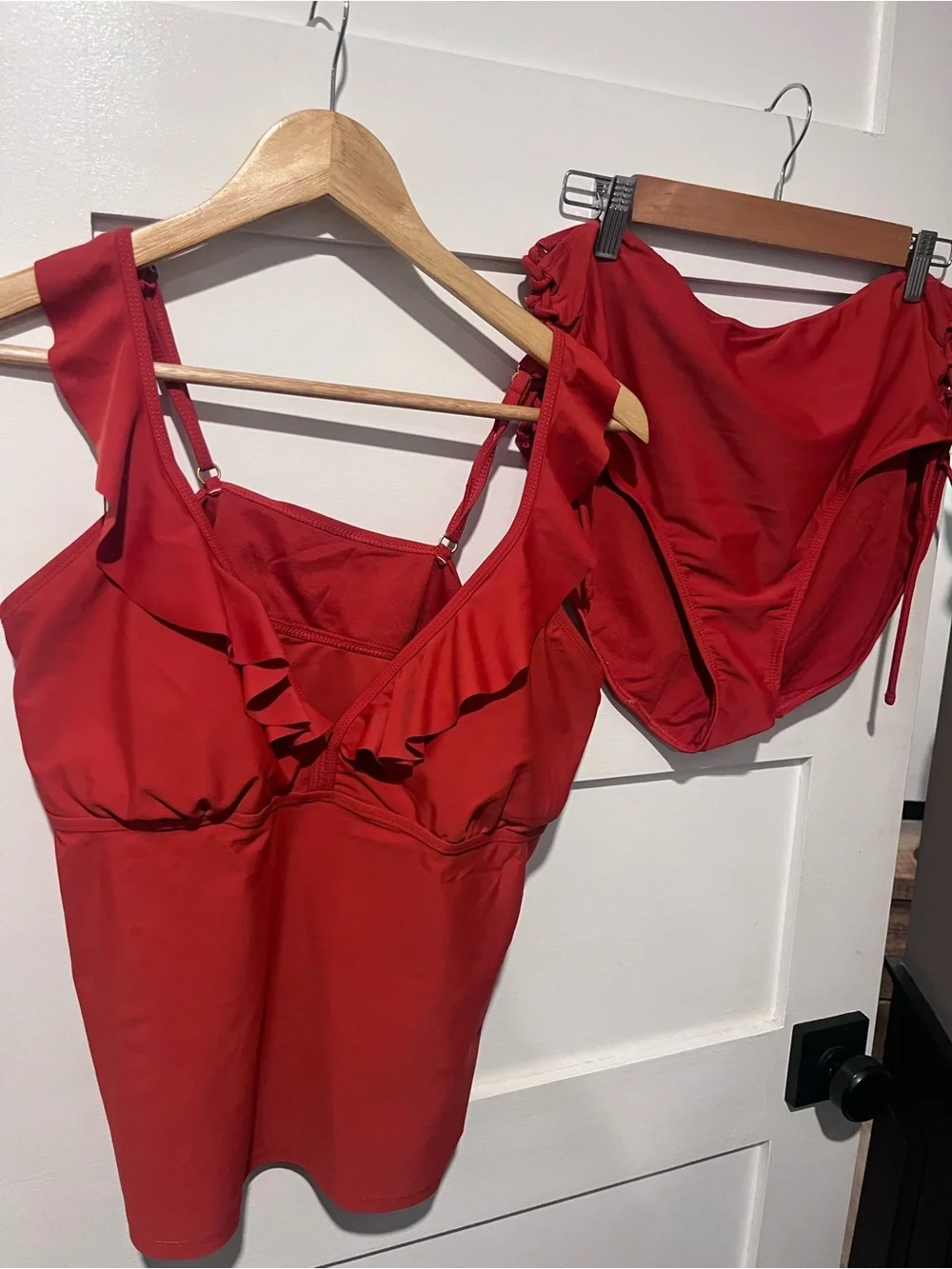 Rust color/ orange Ruffle tankini  and High-Waist Bottoms